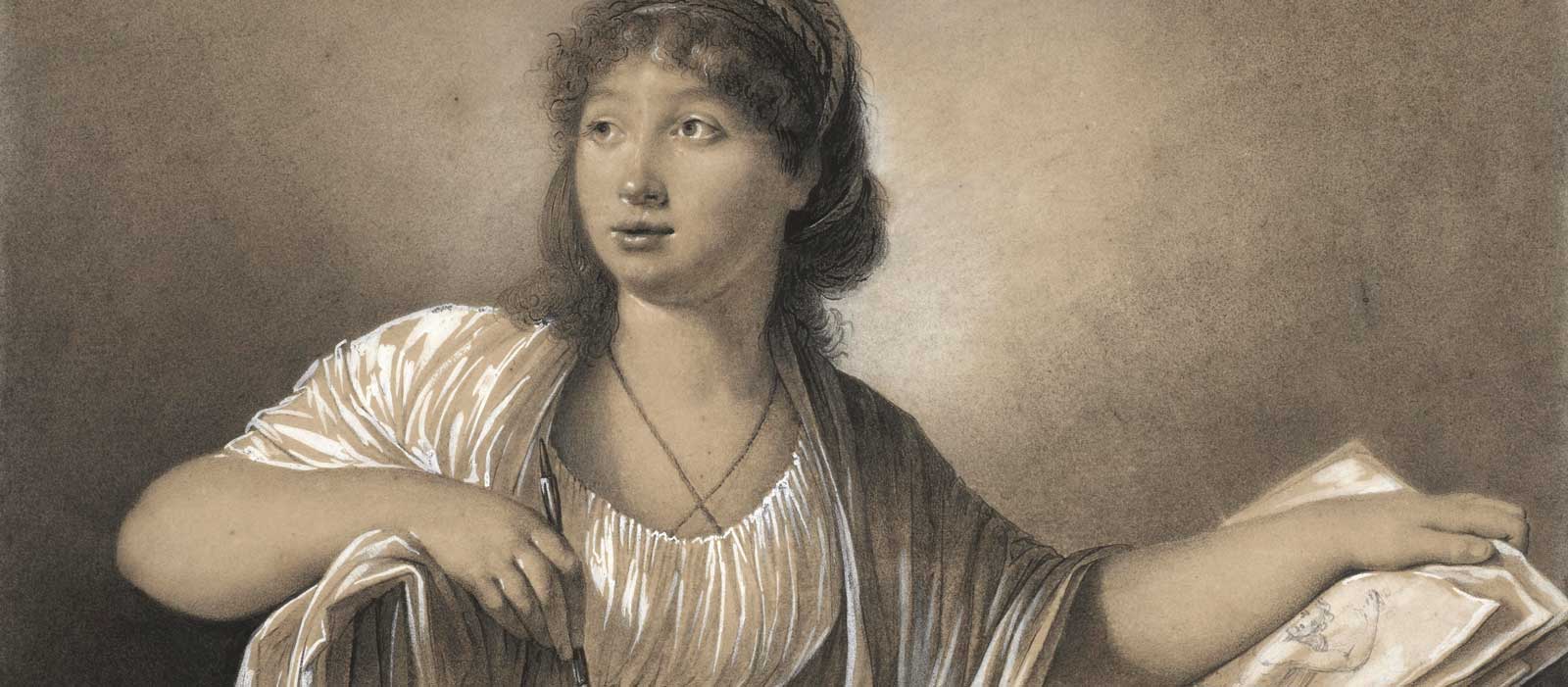 Anne Gueret, Portrait of a Female Artist with a Portfolio (Self-Portrait?), 1793.