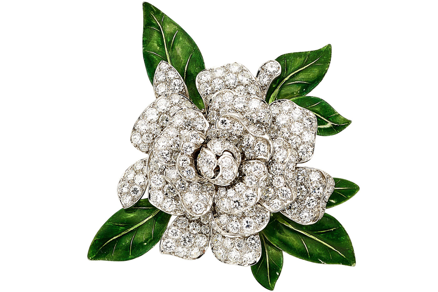Oscar Heyman diamond and enamel flower brooch