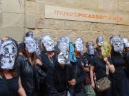 Workers stood outside the Picasso Museum Malaga in May, wearing masks of faces from Picasso’s oeuvre. Source: MPM Workers Twitter