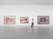 Installation view, ‘Philip Guston. 1969-1979,’ Hauser & Wirth New York, 22nd Street, 2021. Picturing: ‘A Day’s Work,’ 1970, Private Collection; ‘Scared Stiff,’ 1970, Private Collection; ‘Blackboard’ 1969, Private Collection