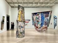 Image caption: Suzanne Jackson, Installation view of Singin’, in Sweetcake’s Storm, 2017; Palimpsest Grit, 2022-23; Red over morning sea, 2021; deepest ocean, what we do not know, we might see?, 2021; and Rag-to-Wobble, 2020.