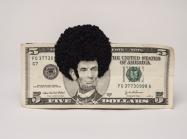 Sonya Clark, Afro Abe II, 2010. Five-dollar bill and thread. 4 x 6 in. National Museum of Women in the Arts. Gift of Heather and Tony Podesta Collection.