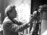 Alberto Giacometti in his studio in Montparnasse, Paris, photographed by his wife Annette.