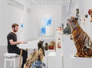 Installation view of Oliver Beer's Resonance Paintings - Cat Orchestra at Almine Rech Tribeca, March 14, 2024