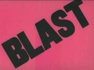 Rotated view of an early cover for the magazine BLAST: The Review of the Great English Vortex, 1914. All pink with giant black letters spelling BLAST