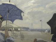 Detail woman and man on beach woman holding umbrella
