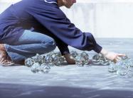 Kathleen Mulcahy installing Drops on a Landscape at Alfred University, Alfred, New York, 1973. 