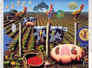 Alexis Rockman, The Farms, 2000. Oil and acrylic on wood panel, 96 x 120 inches. Collection of Joy of Giving Something, Inc., New York. Courtesy American Federation of Arts