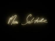white Neon sign on a black background reading "more solitude"