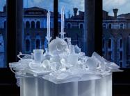 Hans Op de Beeck sculpture of many clear, frosted glass objects, including a skull and dishes