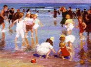 Edward Potthast painting of figures on the beach