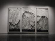 Robert Longo triptych of an iceberg drawn in charcoal