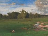 George Innes (American, 1825-1894). Meadowland in June, 1880. Oil on canvas. 18 x 26 1/8 inches. Bank of America Collection