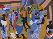 Jacob Lawrence (American, 1917–2000), Market Scene, 1966. Gouache on paper. Chrysler Museum of Art.