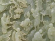 carved jade Table screen with landscape scene and small figures