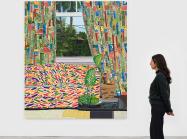 Jonas Wood, Patterned Interior with Mar Vista View, 2020. Oil and acrylic on canvas. 100 x 87 inches (254 x 221 cm).