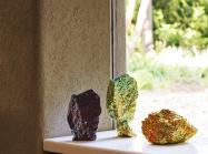 A Summer Arrangement: Object & Thing at LongHouse. LongHouse, East Hampton, New York. Photo by Adrian Gaut. Works pictured: [left to right] Julia Kunin, Purple Cliff, Green Providence and Fools Gold II (2022).