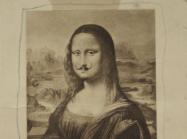 An early draft of Duchamp's mustachioed mona lisa. She is tapped on a background, etc. 