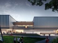 Architectural rendering of Princeton's new art museum, a modern building