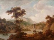 Thomas Jones landscape painting of a sailboat on the river wye
