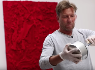 Jason Martin prepares his materials