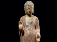 Standing Buddha, Northern Qi Period, 550-577 CE, H: 42 in, Marble with Gilt and Polychrome, detail.