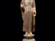 Standing Buddha, Northern Qi Period, 550-577 CE, H: 42 in, Marble with Gilt and Polychrome, detail.