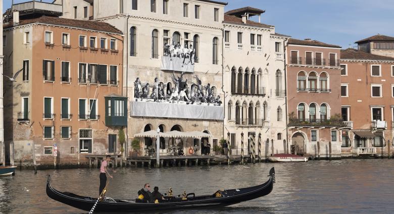 JR, Il Gesto, A contemporary reinterpretation of The Wedding at Cana, created for Palazzo Ca’ da Mosto, The Venice Venice Hotel. Courtesy JR Studio, Fondazione Bonotto, and The Venice Venice Hotel.