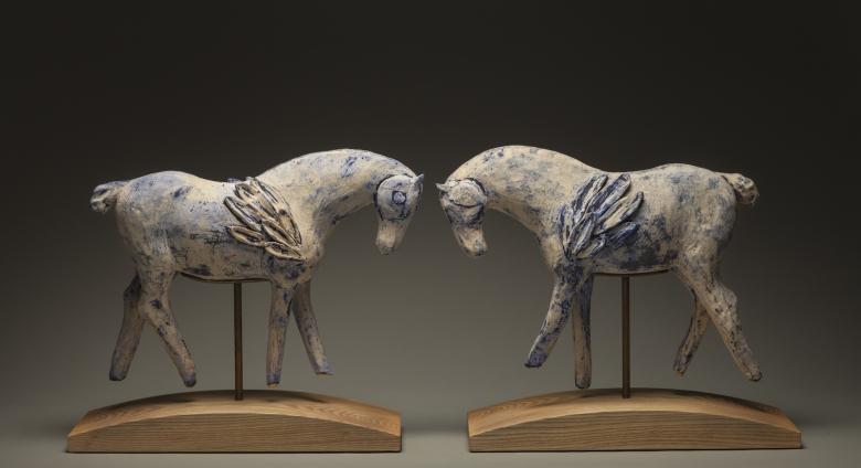 Amy Laugesen, SUN & MOON, Ceramic (set of 2) 18 x 16 x 6.5 in. each.