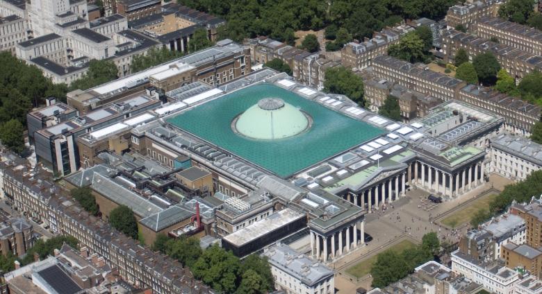 Aerial shot of the British Museum, London.