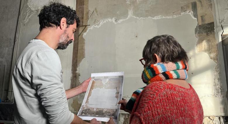 Close-up of a mural by Paul Cézanne found at his childhood home.