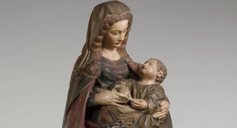Claus de Werve, Virgin and Child, c. 1415 - 17. Limestone with paint and gilding. 53 3/8 x 41 1/8 x 27 in. The Met. Rogers Fund, 1933. 33.23. 