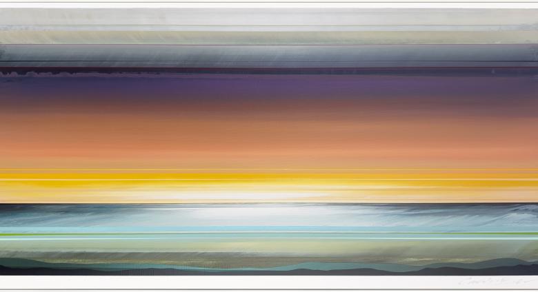 Micah Crandall-Bear, Sol Crest, acrylic on canvas, 18 x 36 inches 