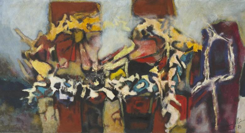 Aubrey Williams, Maya Dynasty, 1980. Oil on canvas, 91 x 182 cm. 