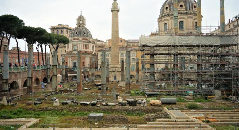 The Emperor Trajans Basilica Ulpia with the columns second storey of columns being installed 