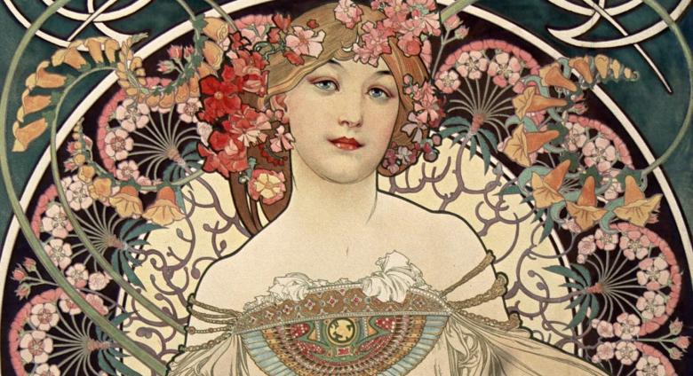 Alphonse Mucha, Poster for the publishing house of F. Champenois, 1897. Color lithograph.