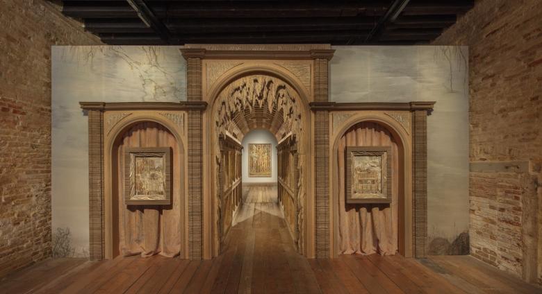 Eva Jospin, "Selva," 2024, wood, cardboard, drawings, embroideries, and various materials. 153 1/2 x 293 x 227 1/2 in. (390 x 744 x 578 cm). Courtesy of the artist. Photo by Benoît Fougeirol.