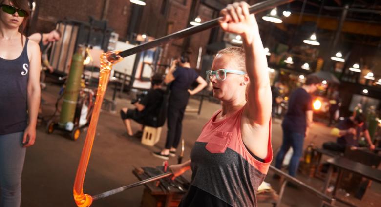 Glass blowers at the Corning Museum of Glass
