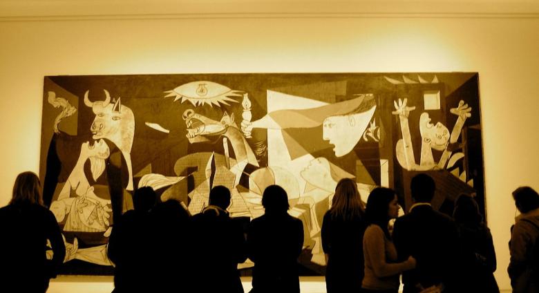 Installation view of Pablo Picasso's Guernica. Via Wikimedia Commons