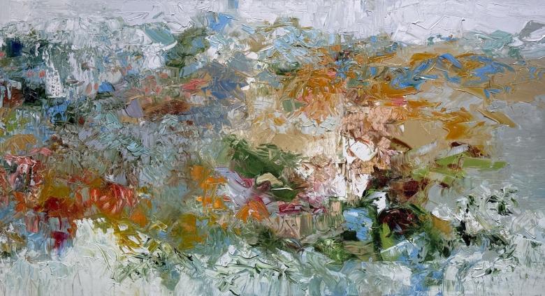 Chris Hayman, Landscape's Rapture, Oil on canvas, 36 × 72 in.