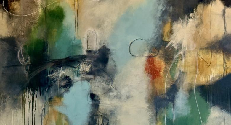 Tracy King, Monsoon, 56H x 62W, Acrylic, Pastel and Charcoal.