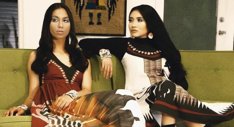 Fashion designed by Jamie Okuma. promotional shoot with traditionally-inspired looks styled in a modern take on 70s. 