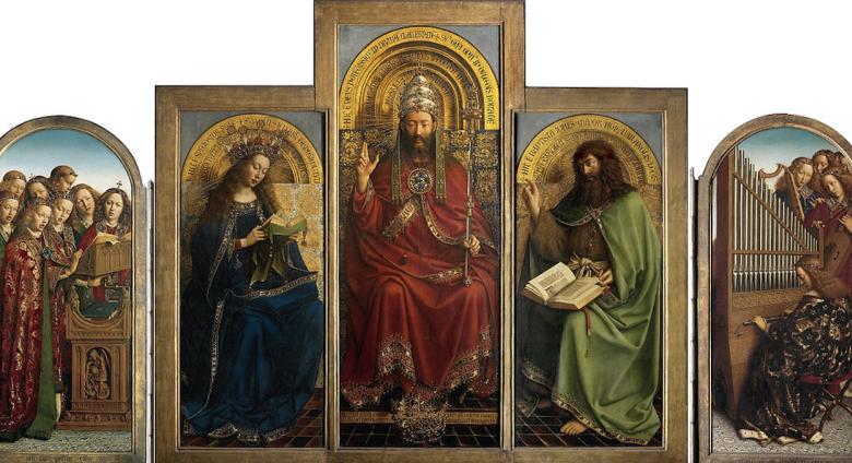 Hubert and Jan van Eyck, Interior Panels of the Ghent Altarpiece, 1432. Saint Bavo's Cathedral, Belgium.