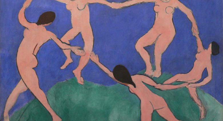 Henri Matisse painting of five nude figures holding hands in a circle dancing