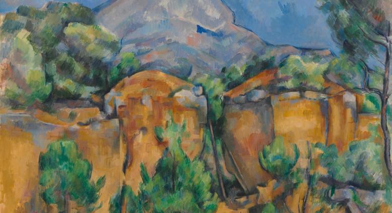 Paul Cezanne, Mountains Mont Sainte-Victoire Seen from the Bibémus Quarry, c. 1897. Source.