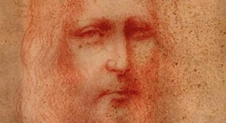da vinci drawing in red pencil of a Jesus' face