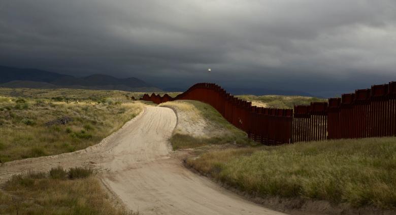 Richard Misrach (American, b. 1949), Wall, East of Nogales, Arizona, 2014, printed 2016. Pigment print. Harvard Art Museums/Fogg Museum, Margaret Fisher Fund, 2018.111.