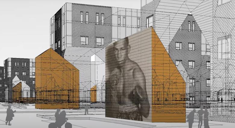 Reconstructions: Architecture and Blackness in America, image showing design conception drawing for community