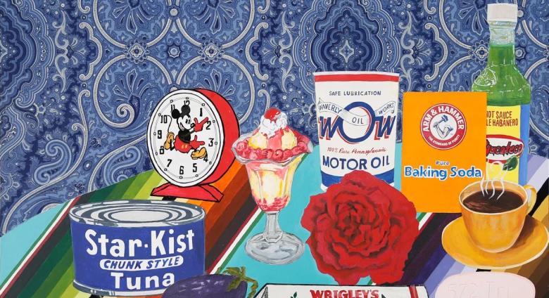 Joey Terrill, Still Life with Triumeq, Turnips, Eggplant & a Red Rose, 2024, will be featured in the benefit. 