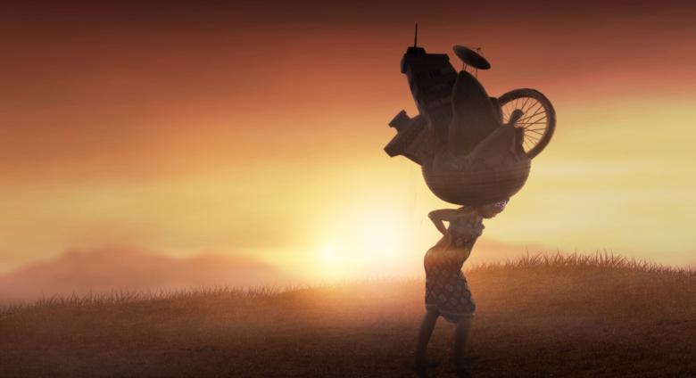 Wangechi Mutu,The End of carrying All, 2015 (still). 3-channel animated video, color, sound, 10:45 min.